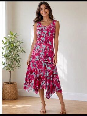 Kensie Sleeveless Pink Floral Midi Dress